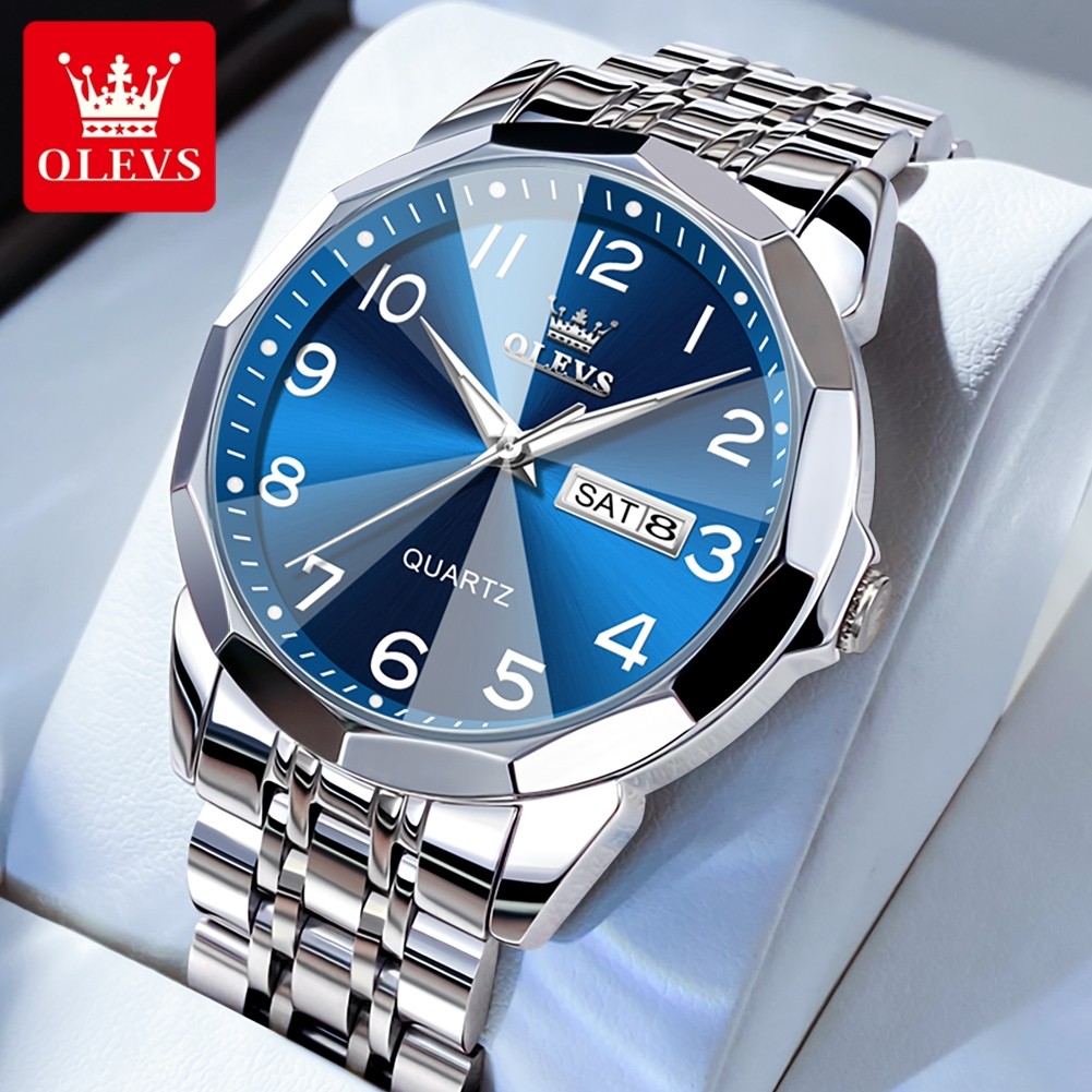 OLEVS Original Waterproof Men's Watches Digital Mirror Quartz Watch for Man Luminous Stainless Steel