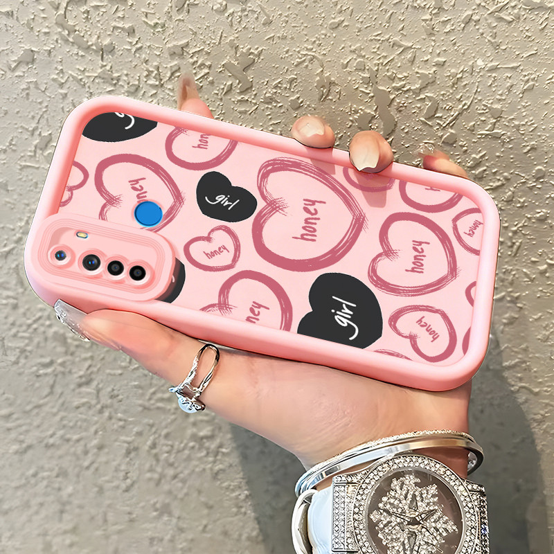 Casing Hp untuk Realme 5 5i 5s 6i C3 C3i Narzo 10 10A 20A Case Hati pribadi berwarna pink Softcase K