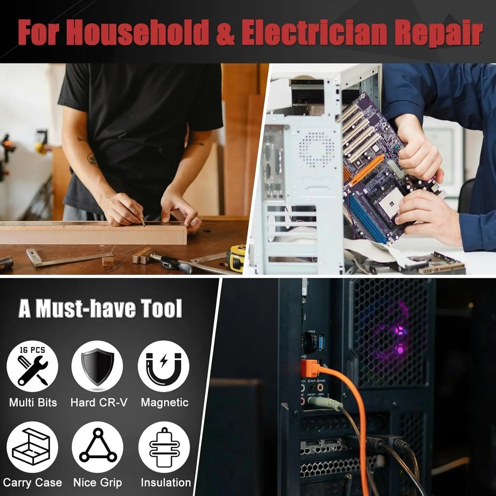 Insulated Screwdriver Set 18-in-1 with Case Electrician Special Set Flat Head torx Screwdriver