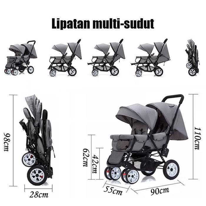 Cocok untuk Keluarga dengan Dua AnakNina baby MALL Stroller Kembar Stroller Baby Kereta Stroller