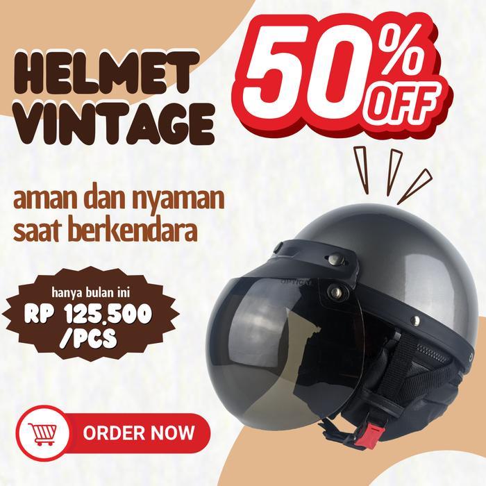 Helm Bogo Setengah Kepala Chips Jadul Free Aksesoris Kaca Cembung motorcycle
