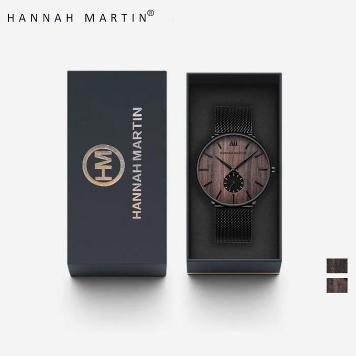 HANNAH MARTIN Jam Tangan Pria Sangat tipis 100% Original Kayu Arloji Cowok Quartz Men Watch 1002-2