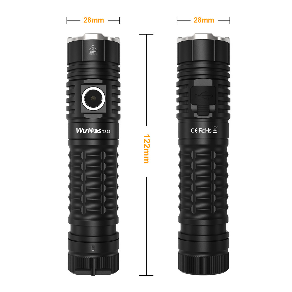 Wurkkos TS22 High Power LED Flashlight 4500LM EDC Rechargeable Lamp 21700 XHP70 IP68 Camping Lantern