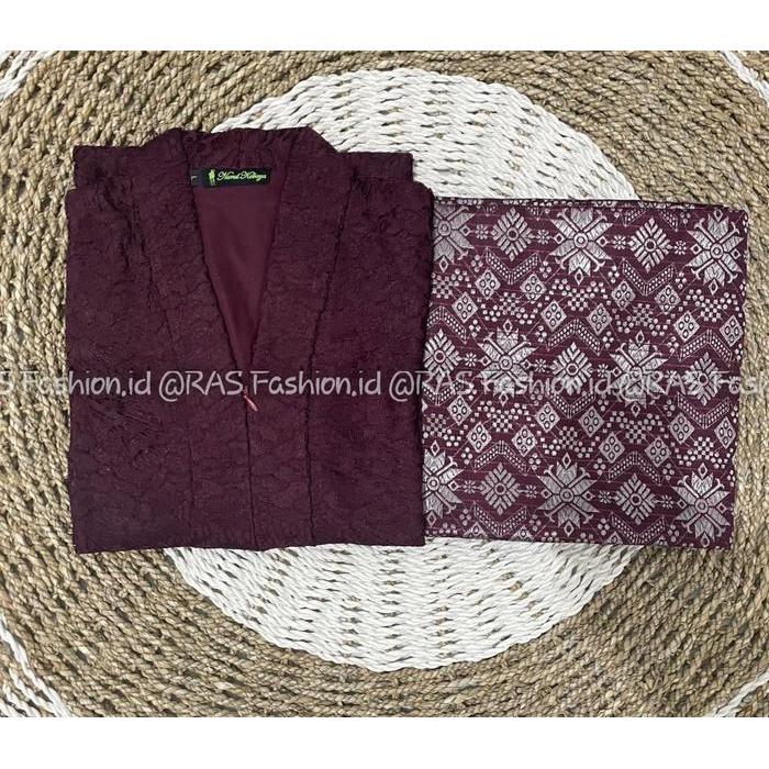 Setelan Kebaya Tunik Long Floy Brokat Kombinasi Rok Songket Lilit Sampai Ukuran Jumbo LD 130