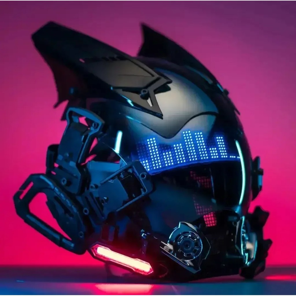Cyberpunk Samurai Robot Helmet Mask LED Light Shinobi Techwear Cosplay Toy Collectible Gift for Kids
