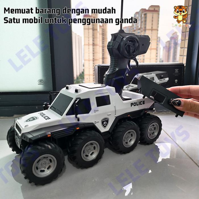 Lele Toy 40Mhz Mocha Off-Road Mobil Polisi 8 Roda Remote Control Kendaraan Lapis Baja Dengan Lampu