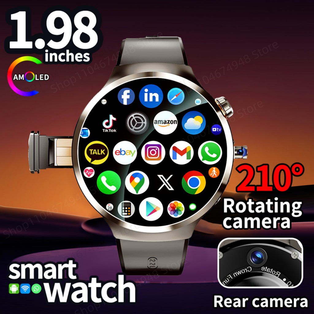4G/5G Full Netcom Smartwatch 1.98inch Amoled Smart Watch With 210?Rotating Camera Android 13.0 Dual