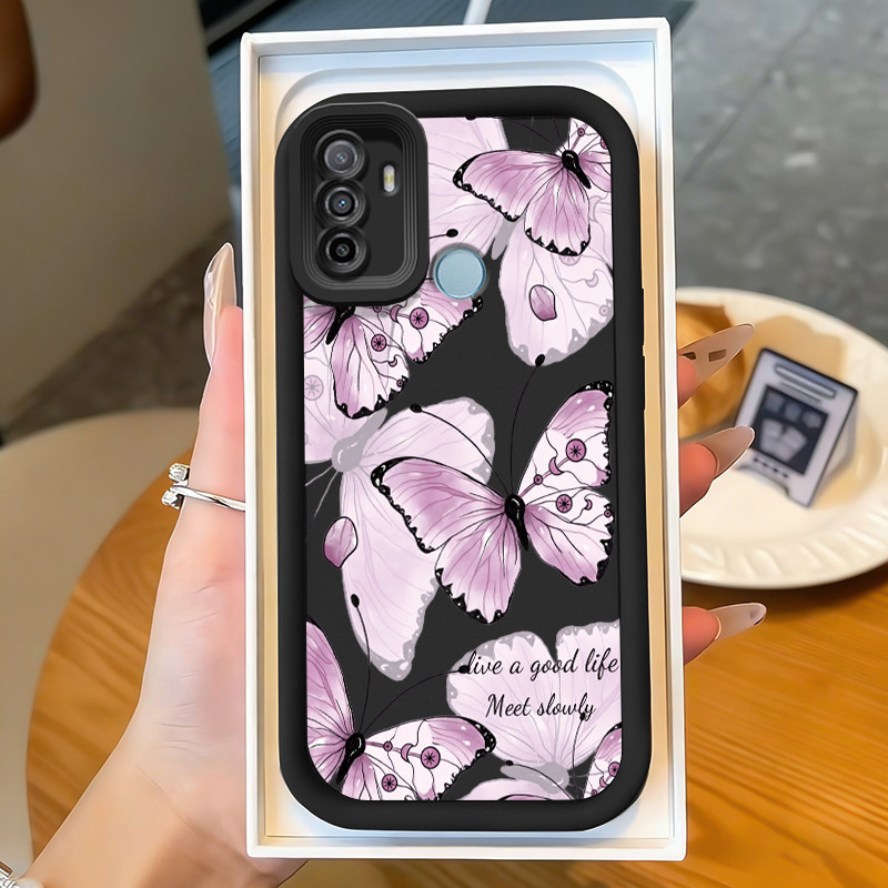 Casing Hp untuk OPPO A53 A53s A32 A33 2020 A11s Case Kupu-kupu ungu Kasing bagus bahan silikon Cesin