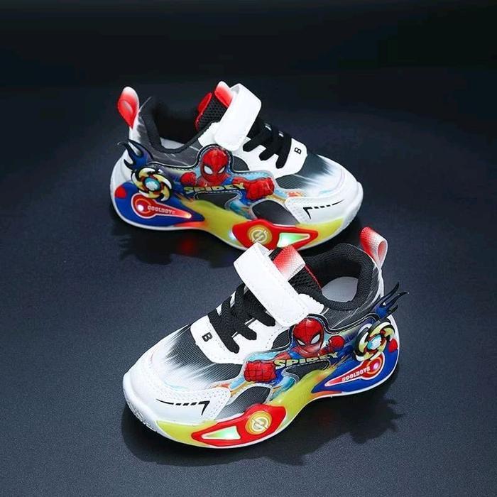Spmj - Sepatu Sneakers Anak Led Motif Spiderman /Sepatu Led Anak Laki-Laki Import