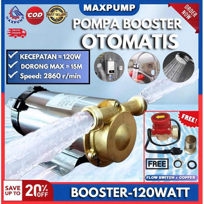 Maxpump Pompa Pendorong Air Otomatis Booster Pump 90W Pompa Dorong Wastafel Kamar Mandi Kran Mesin