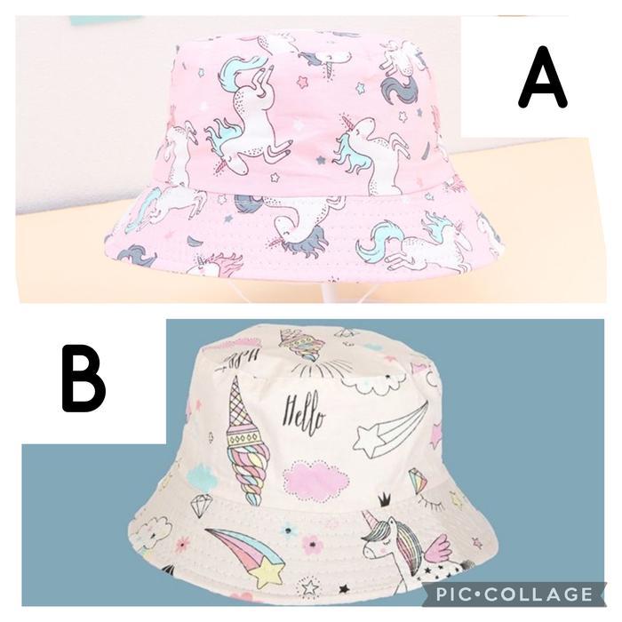 TOPI NELAYAN BUCKET HAT ANAK PEREMPUAN IMPORT MOTIF PINK UNICORN Fashion