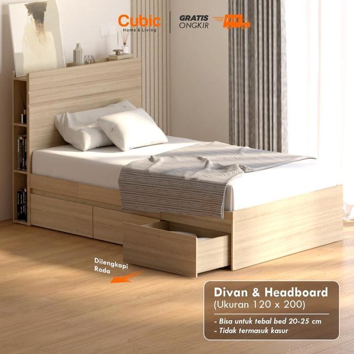 Cubic Dipan Kasur 120x200 / Ranjang Tempat Tidur / LUNA HBD 120 - Set Divan + Headboard