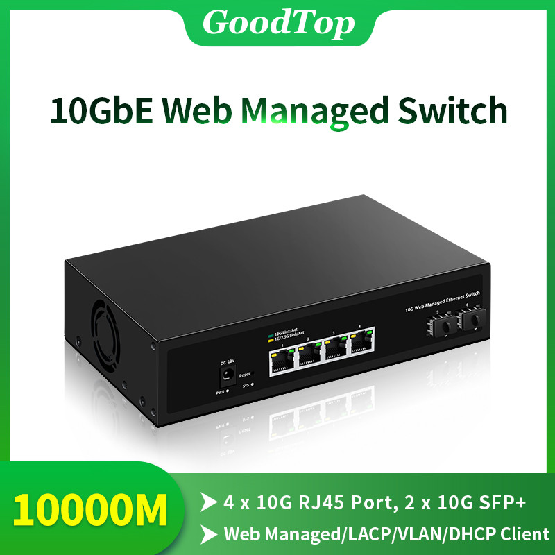 GoodTop 10GbE Web Managed Switch 4 Port 10Gb Smart Managed Ethernet Network Switch 2 Port 10G SFP+
