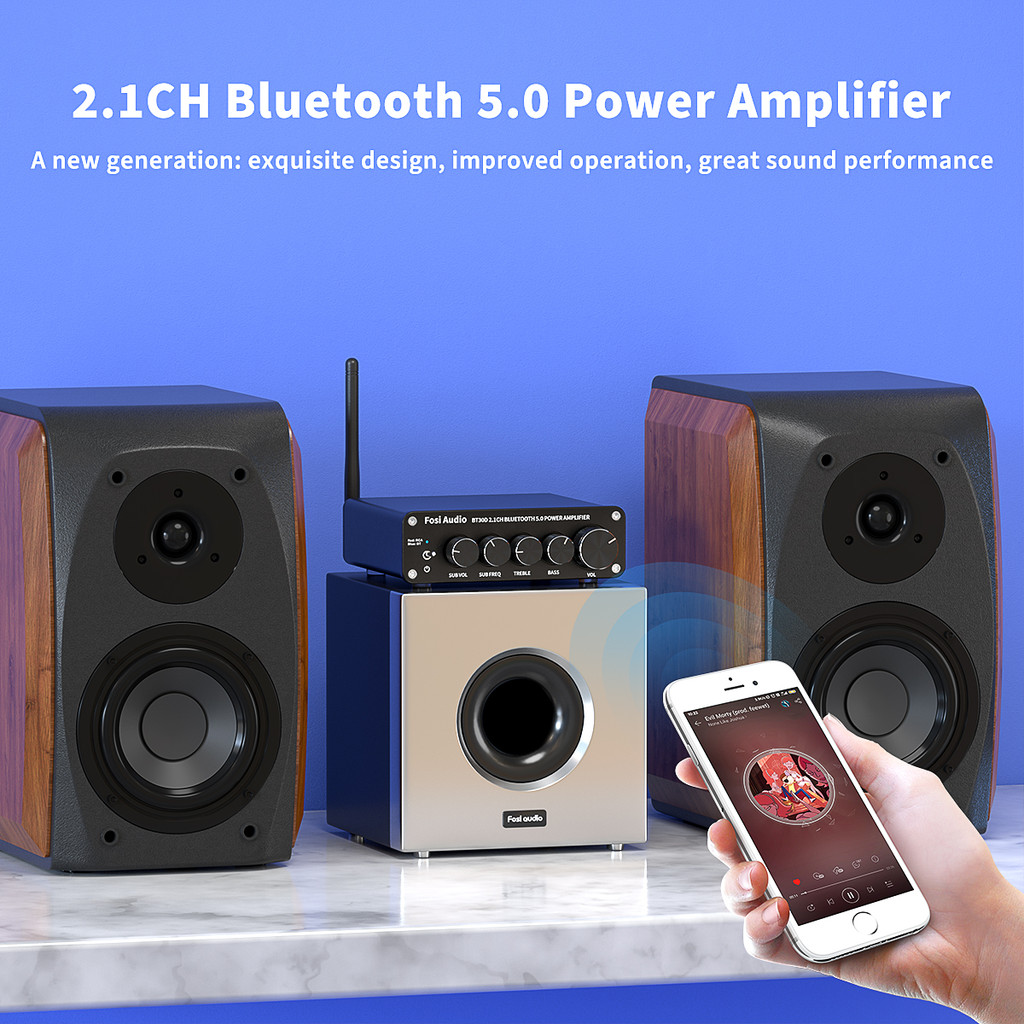 Fosi Audio BT30D Bluetooth Sound Power Amplifier 2.1 Channel Bass & Treble Control Amp Audio