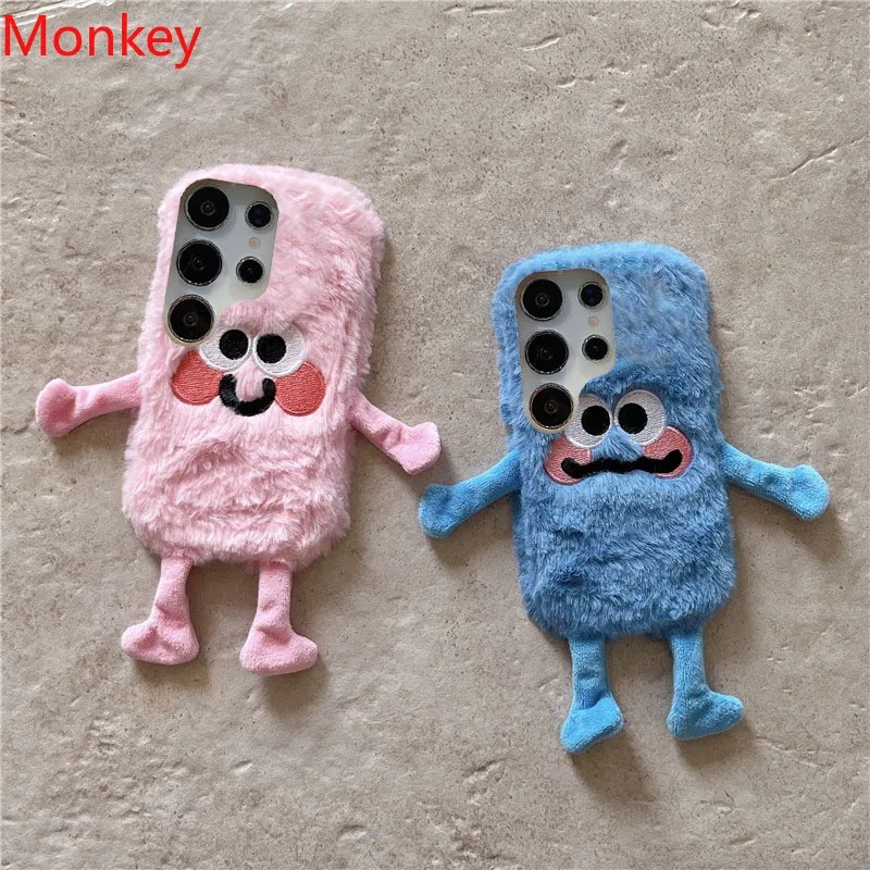 3D Cute Plush Doll Soft Phone Case For Smasung S25 S24 S23 S22 S21 S20 Ultra S10 S9 Winter Funny