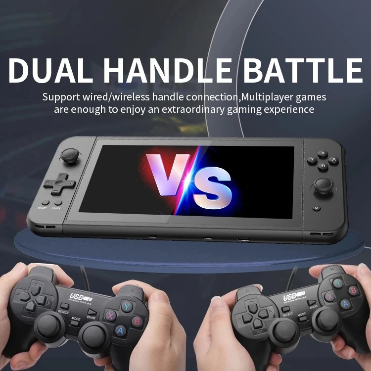 POWKIDDY X70 Portable Retro Handheld Game Console 7-inch HD Screen Video Games Consoles Two-Player