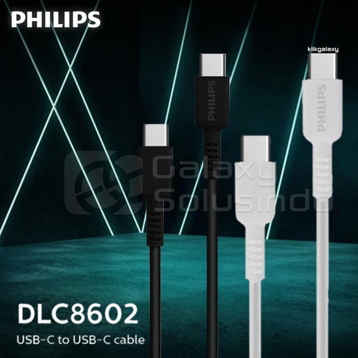 TERMURAH Philips DLC8602 USB Type-C To Type-C Fast Charging Data Cable - 1m Black / White