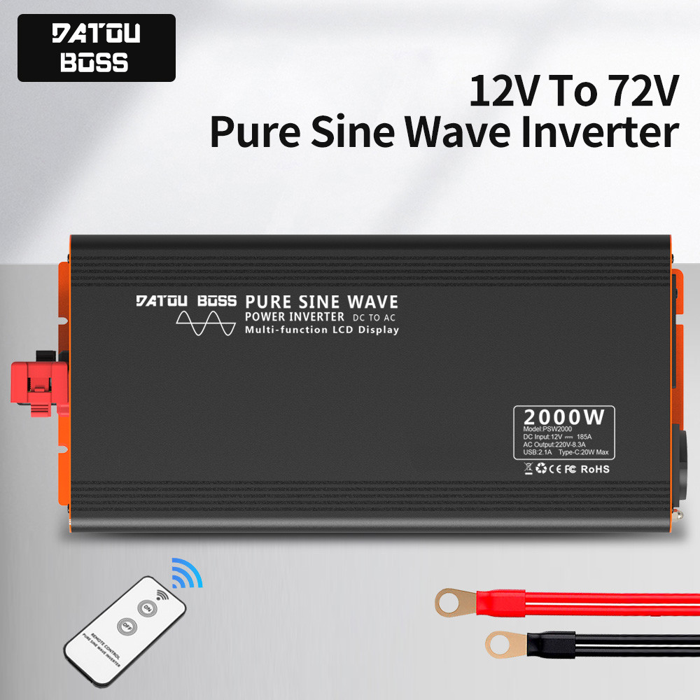 DATOUBOSS PSW Series Sine Wave Inverter DC To AC Solar Power Converter Portable USB Charger LCD Disp