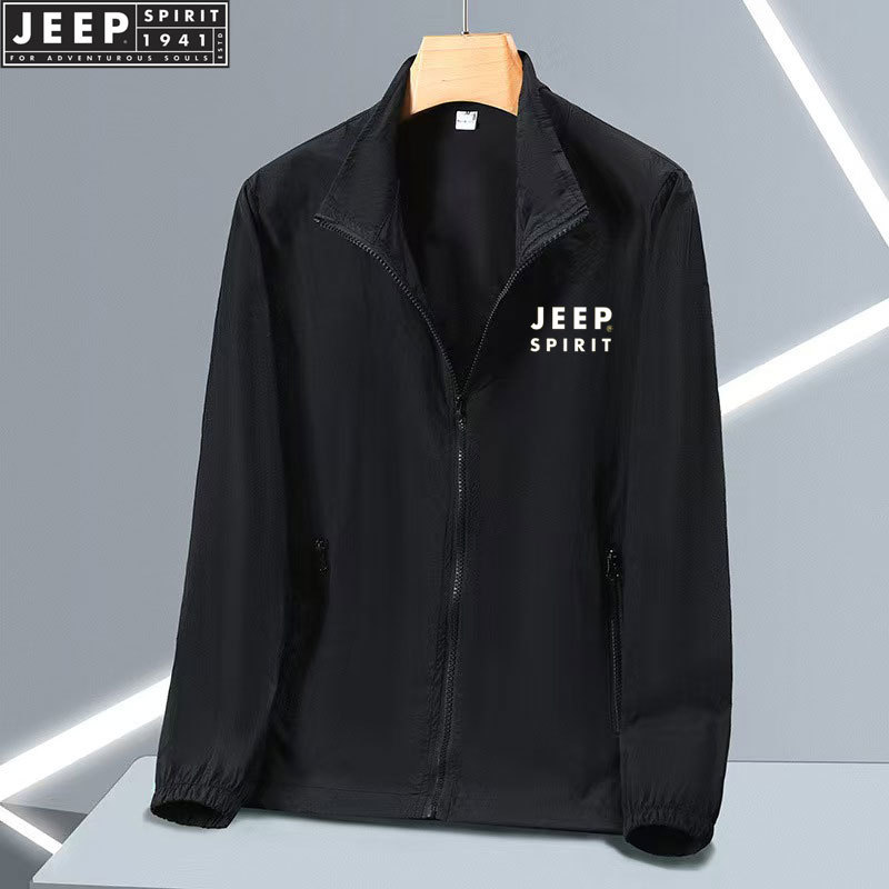 Jaket Pelindung Matahari Musim Panas Jeep Spirit, Jaket Zipper Casual Tahan Angin, Tipis Bernapas un