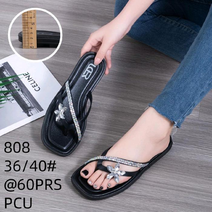 Sandal Wanita Karet Jelly Import Jrpit Glitter Bunga Kristal 808