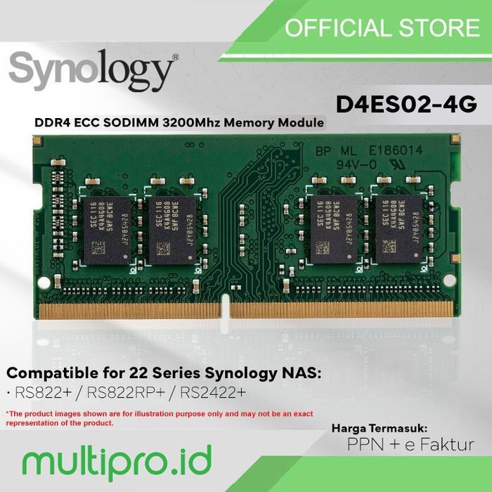 Synology Memory 4GB DDR4 Unbuffered SODIMM ECC D4ES02-4G