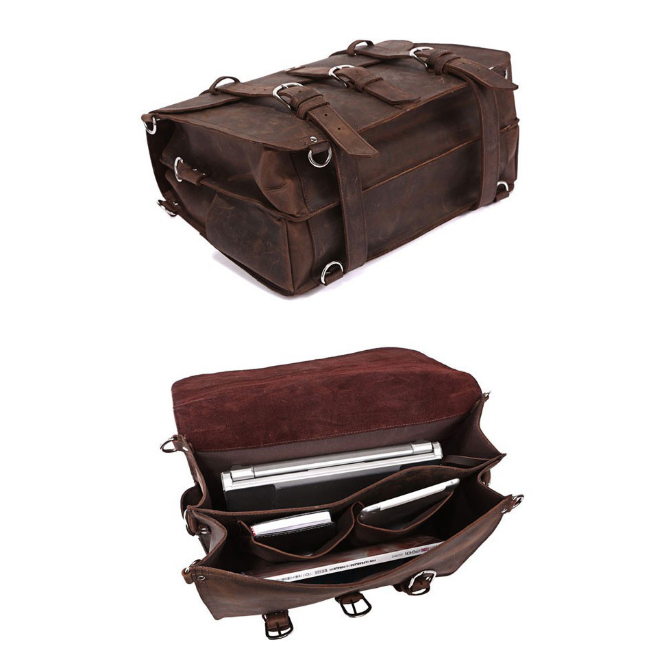 Vintage Crazy Horse Genuine Leather Men Briefcase Business Bag Large Leather Briefcase Male
