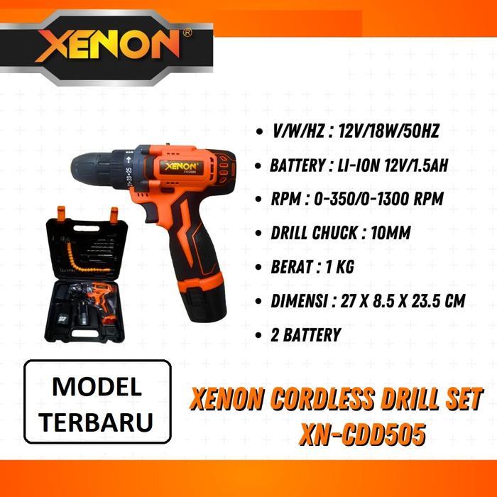 Xenon Cdd505 Mesin Bor Cas Charger 12V Cordless Drill Set Mata Bor