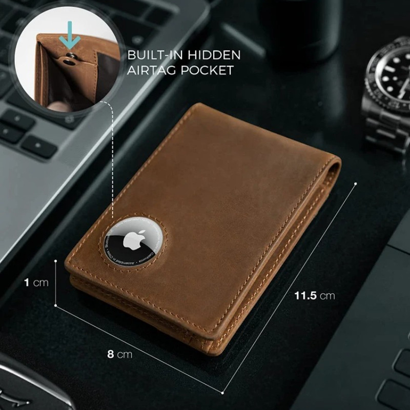 Retro Minimalist Men's AirTag Wallet RFID Blocking Wallet Multi Card Holder for Apple AirTag High