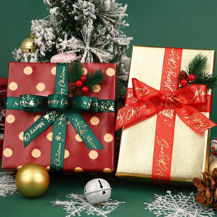 Pita Natal 2 Cm Dekorasi Parcel Hiasan Pita Kain Merah Pohon Natal