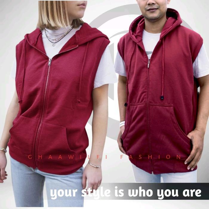 Zipper Hoodie Lekbong Sweater Tanpa Lengan Unisex Rompi Santai