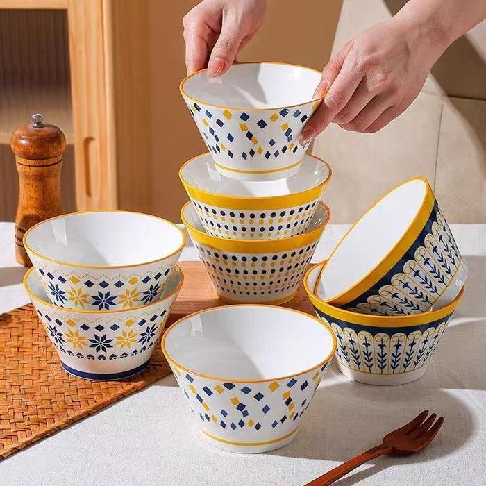 Liveria Mangkok Keramik Motif Jepang Rice Bowl Aesthetic Tahan Panas 5 Inch Bahan Tebal & Premium