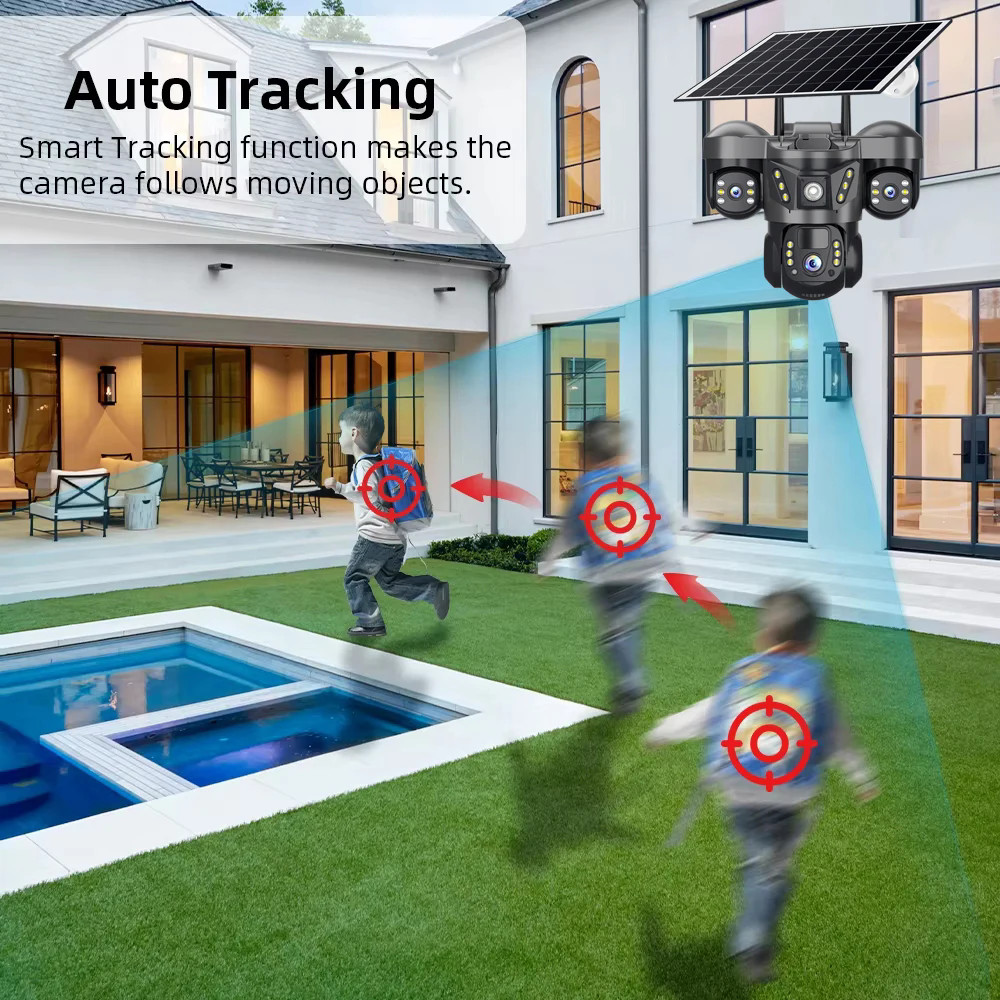 15MP Tri-lens Solar Camera 4G SIM Card Wireless CCTV AI Human Detection IP Cameras Outdoor Security