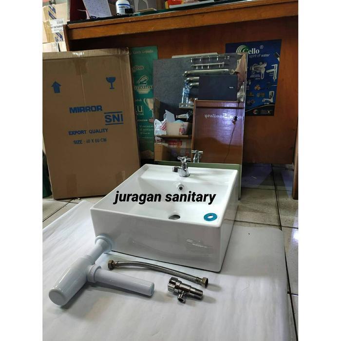 Paket Wastafel Kotak model TOTO + Cermin Kamar Mandi