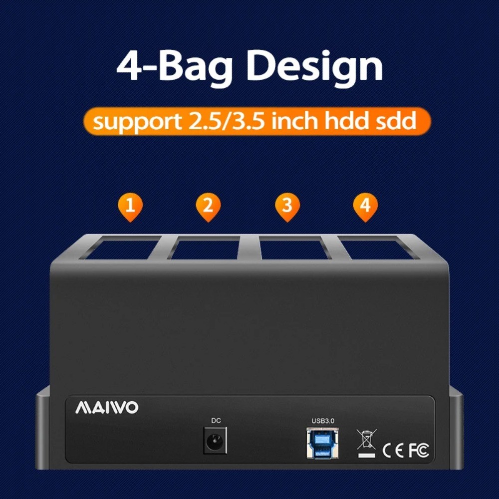 MAIWO 4 Bay Hard Drive Enclosure Sata to USB 3.0 External Multi-Bay 2.5& 3.5 Inch HDD SDD Docking