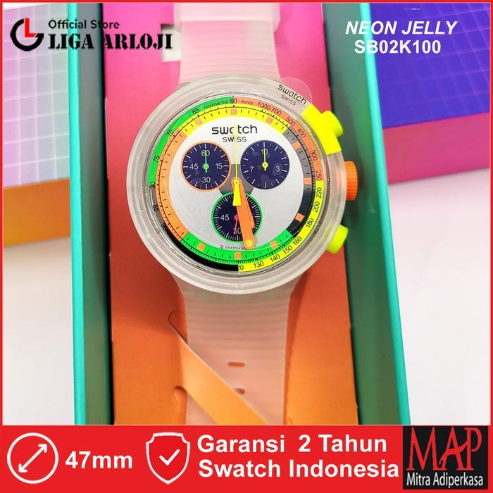 TERMURAH SWATCH SB02K100 NEON JELLY Jam Tangan Unisex Analog Chrono Swiss Made READY STOCK