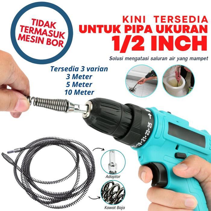 Alat Pembersih Pipa Mampet Pipe Cleaner Kawat Dengan Adaptor Bor