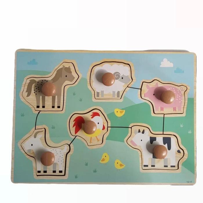 Mainan Wood Puzzle farm 6 animal kayu preloved