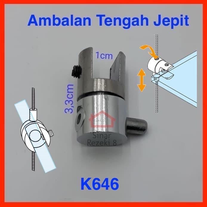 Gantungan Bracket Rak Ambalan Kaca TENGAH JEPIT Kawat Sling Seling .