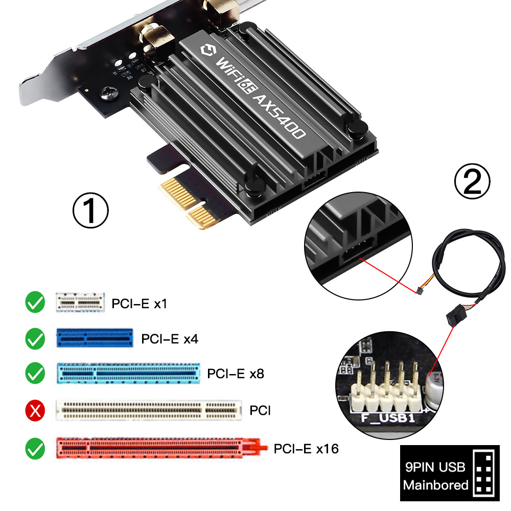 WiFi 6EAX5400 BT 5.3 PCIE WiFi Adapter 5374Mbps MT7922 802.11AX 6Ghz/5GHz/2.4GHz Wireless WiFi Card
