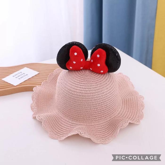 Topi Pantai Jerami Model Minnie Pita Anak Perempuan Fashion Cantik, Korea, Usia 4-8 Tahun bucket hat