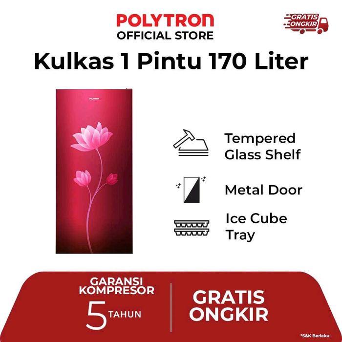 Polytron Kulkas 1 Pintu Metallic Series 170 Liter PRB 179R dengan Rak Kaca Tempered Pintu Logam dan 