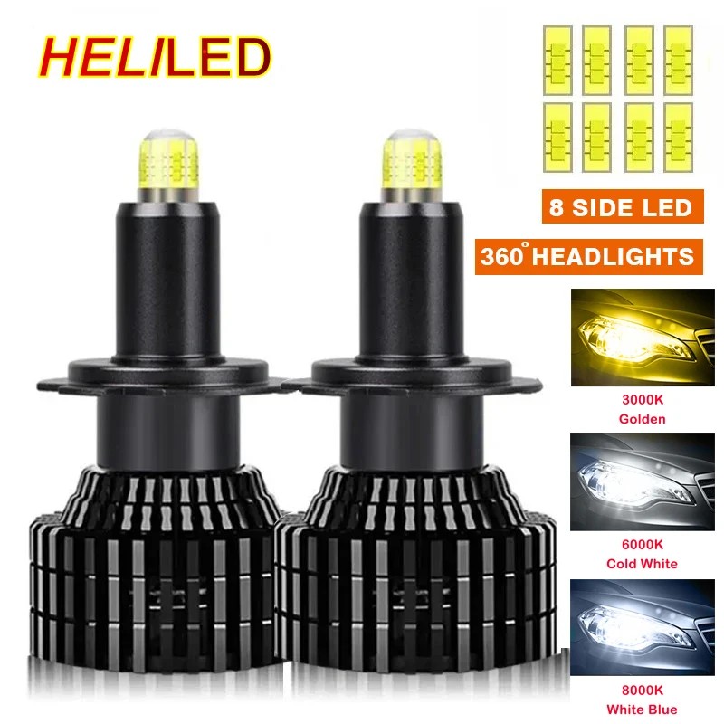 360 8 Sides LED H7 Car Headlight Bulb 26000LM 100W D1S D2S D4S H1 H3 H11 H8 HB3 9005 HB4 9006 9012