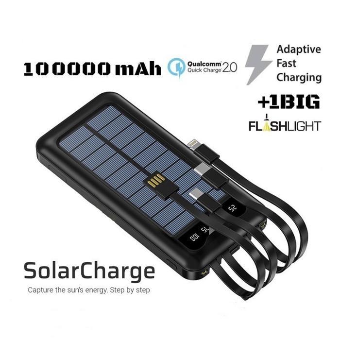 Diskon 20000/50000/100000 Mah Powerbank Robot Power Bank Solar Cell Tenaga Surya Portable Led