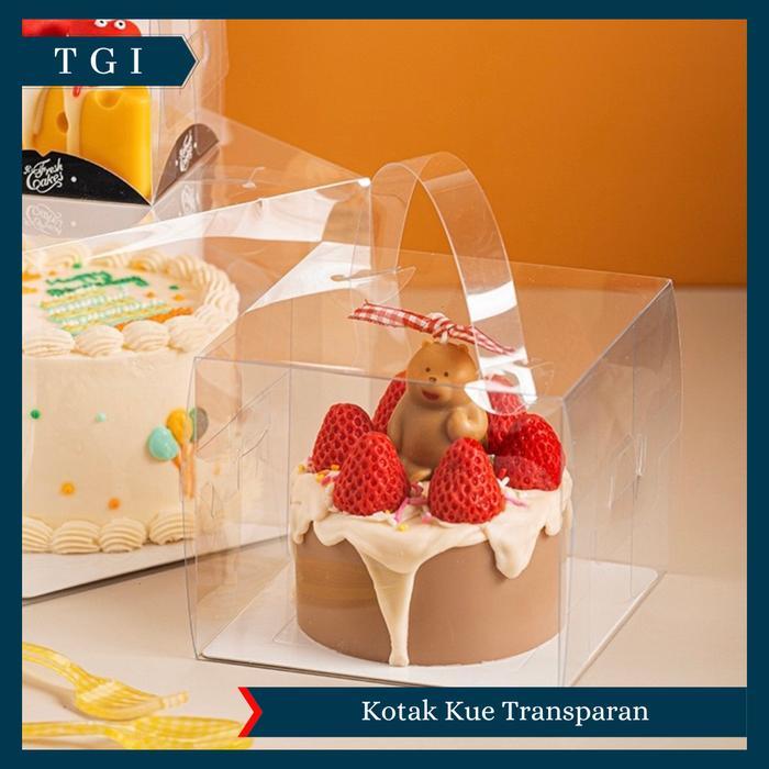 TGI - CAKE BOX WITH HANDLE BOX KUE MINI SLICE CAKE TRANSPARAN KOTAK MIKA PACKAGING KUE TRANSPARANT