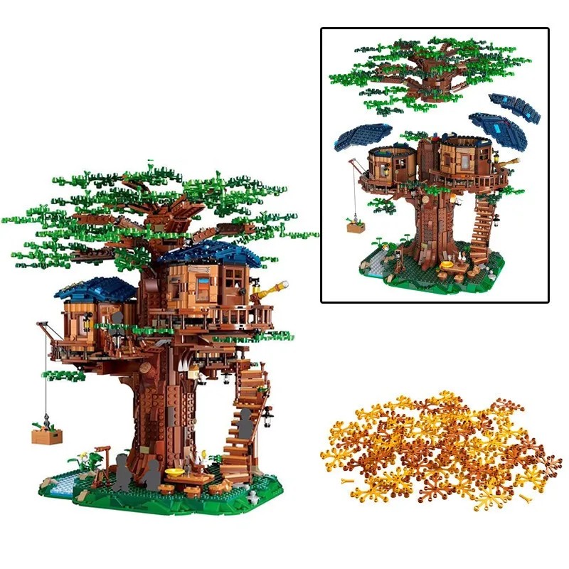 The new Moc Four Seasons Creative building block house Fantasy Tree House family brick set