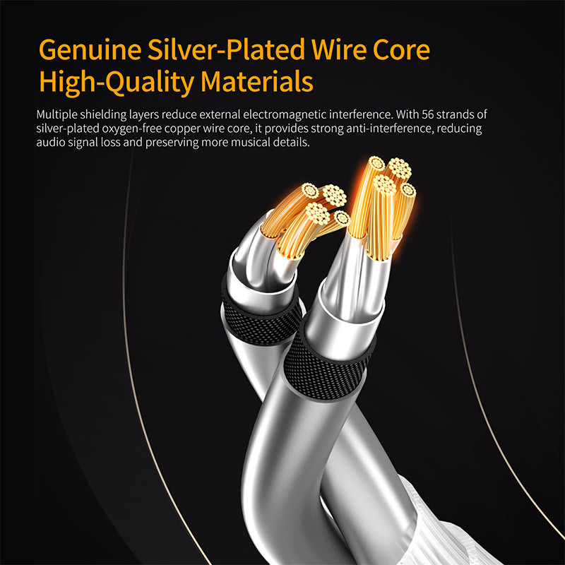 KZ Headphones Type-C Oxygen-Free Copper Silver-Plated Earphone Cable 0.75MM High-purity Gold-plated
