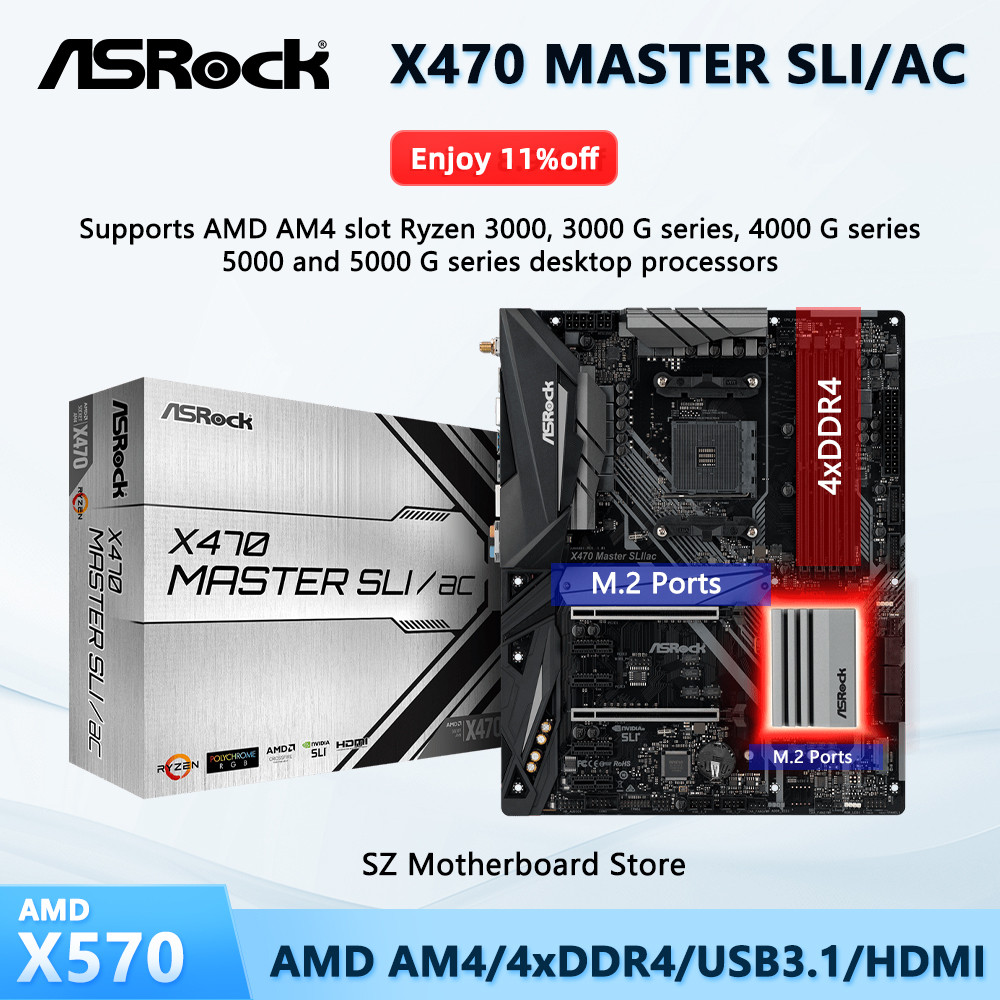 ASROCK brand new X470 MASTER SLI/AC AMD X470 Motherboard AM4 Support Ryzen 7 5800X Ryzen 7 5800X3D 5