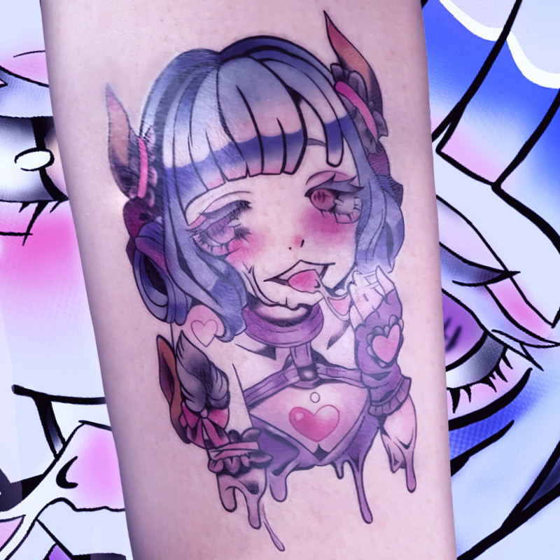 Anime Girl Waterproof Temporary Tattoo Sticker Female Mixed Design Flower Arm Fake Tattoo Cute Sexy