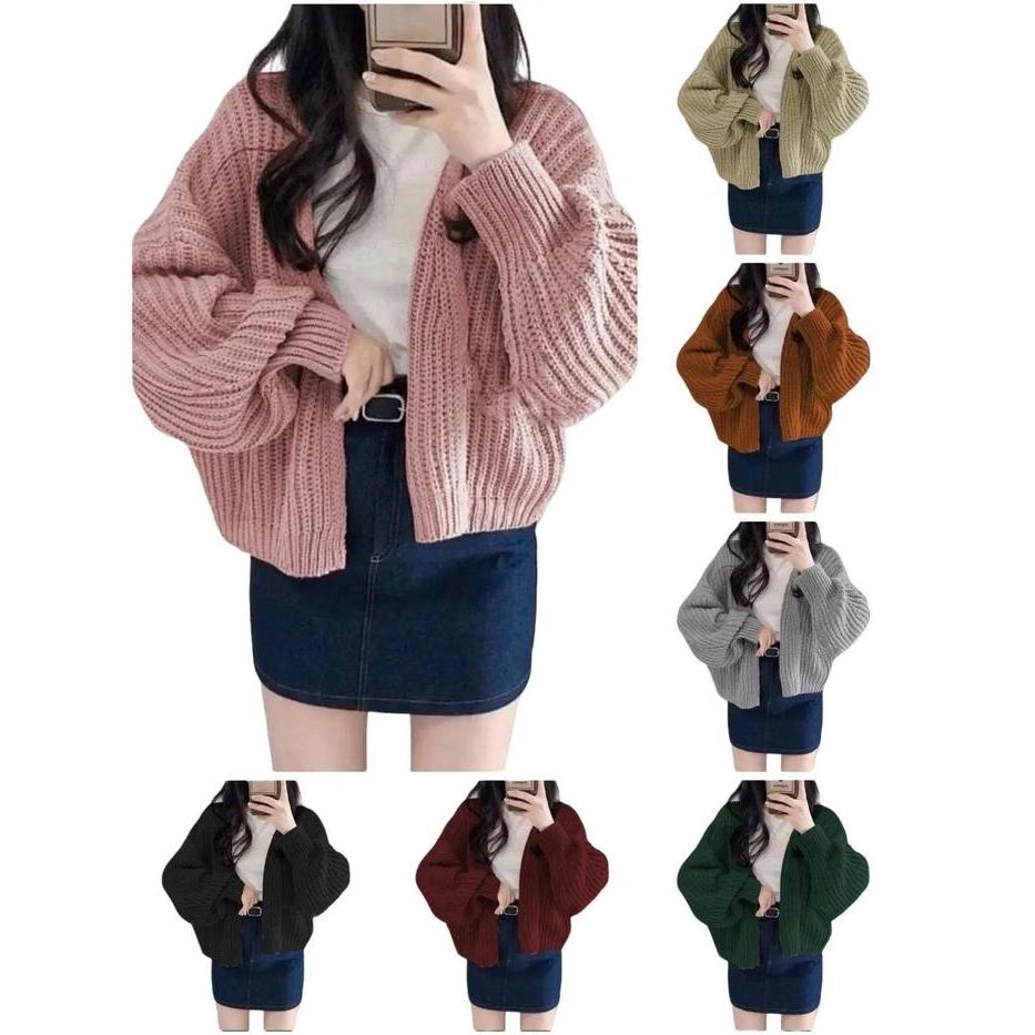 Cardigan Wanita Rajut Tebal Oversize Outfit Hangat & Fashionable