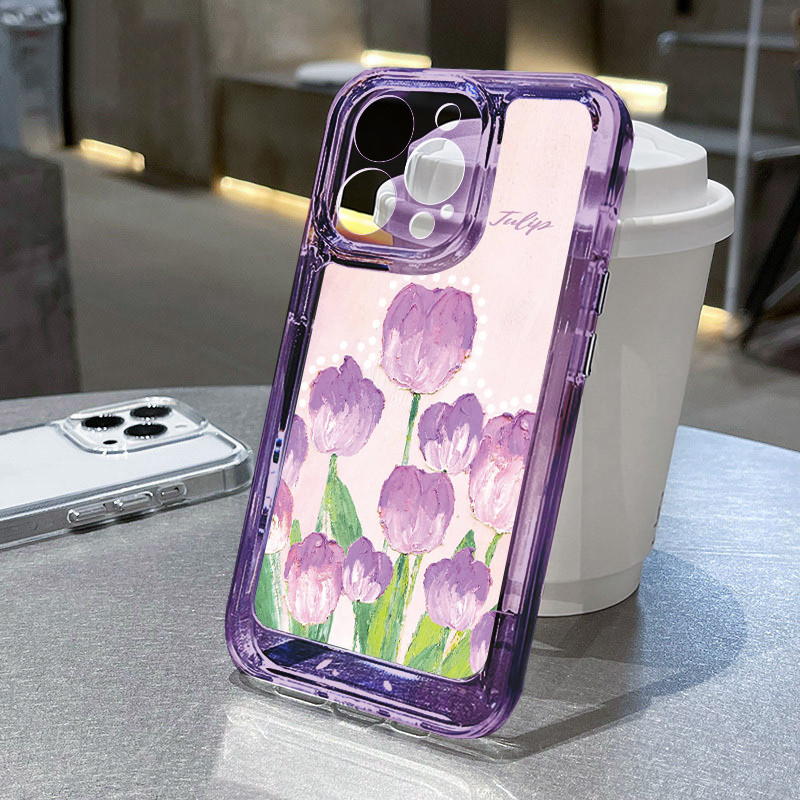 Bunga Purple Lukisan Girl Case Hp Iphone 16 Pro Max 17 Air 16E Xr X Xs 14 15 Plus 11 12 13 Mini Tk7 